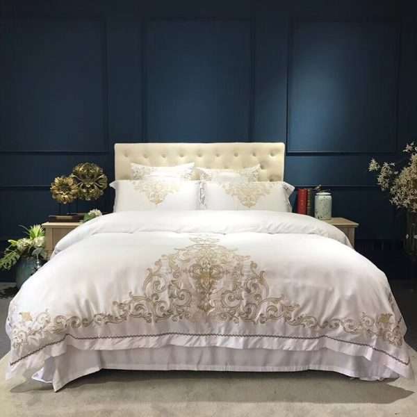 Cotton White Embroidered Bed Sheet