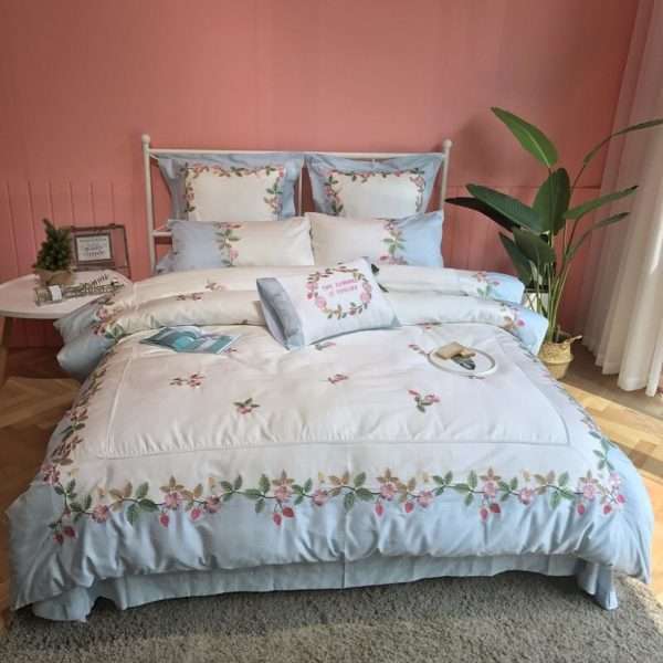 Floral Embroidery Bed Sheet Set